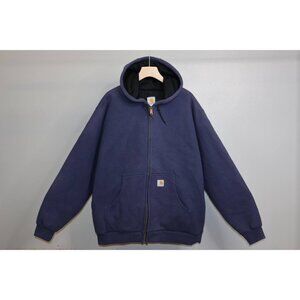 Vintage Carhartt J149 Full Zip Work Wear Hoodie Jacket Heavy Navy Size 2XL